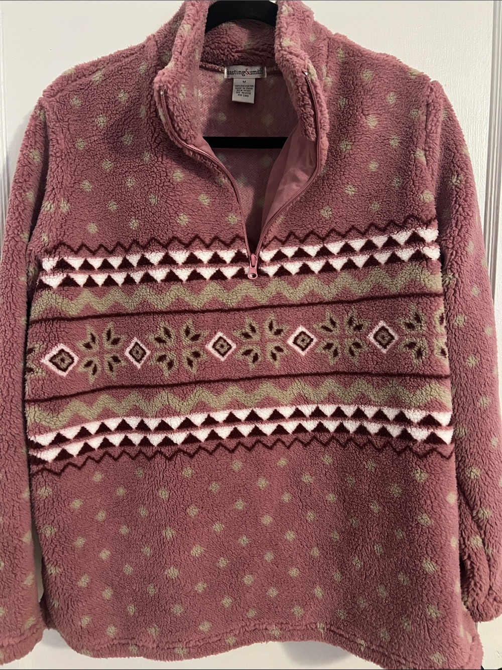 Hasting & Smith Rose-Mauve Fair Isle Sherpa Half-Zip Pullover